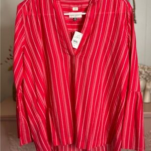 LOFT Fushia XSmall Striped Women's Top with bell sleeves